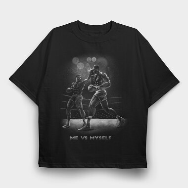 Boxing Monochrome Fighter, Tricou Oversize Barbati (Unisex)