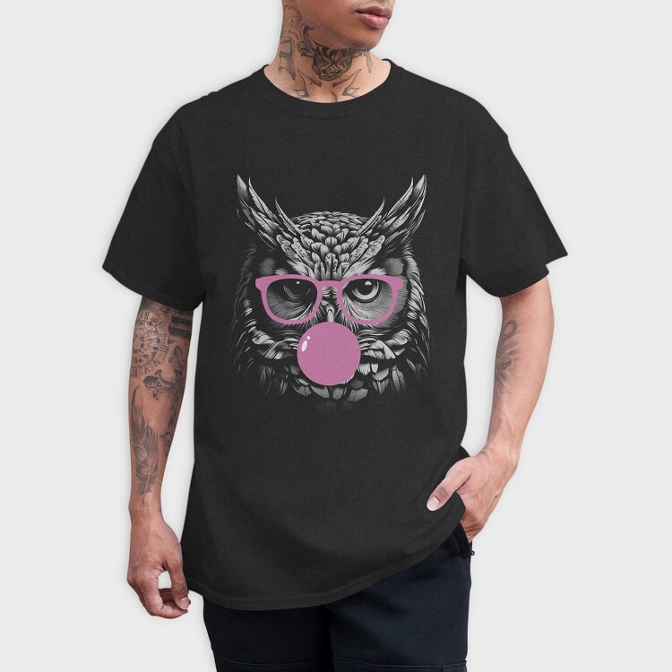 Owl Monochrome Bubblegum, Tricou Barbati (Unisex)