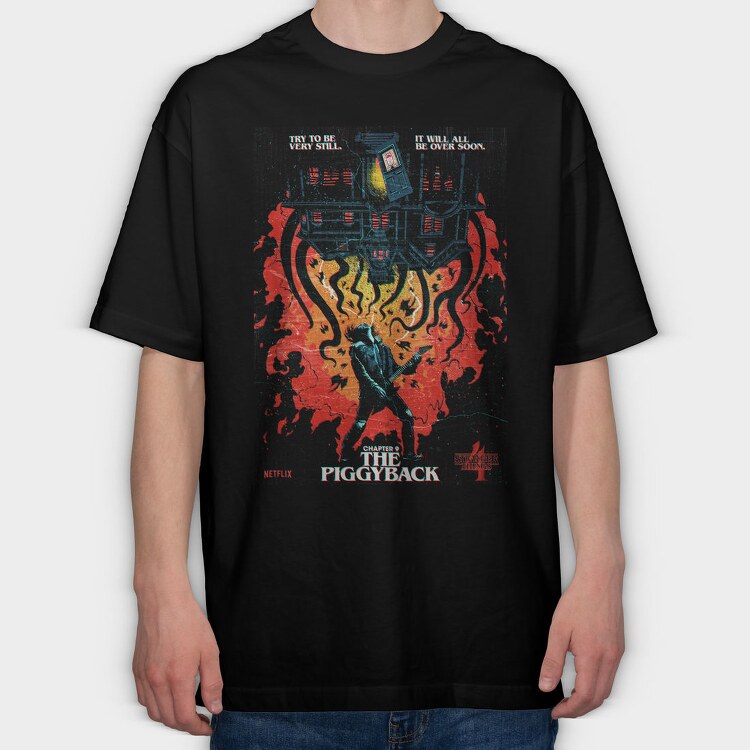 Piggyback Chopper Flames, Tricou Oversize Barbati (Unisex)