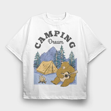 Camping Dream Bear Guitar, Tricou Oversize Barbati (Unisex)