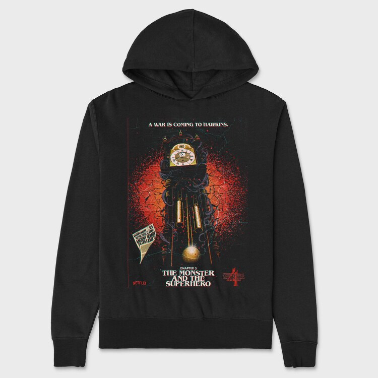 Stranger Things Clock Illustration, Hanorac Oversize Barbati (Unisex)