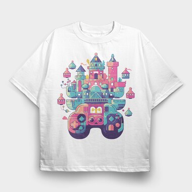 Castle Made Up With Gaming Controllers, Tricou Oversize Barbati (Unisex)