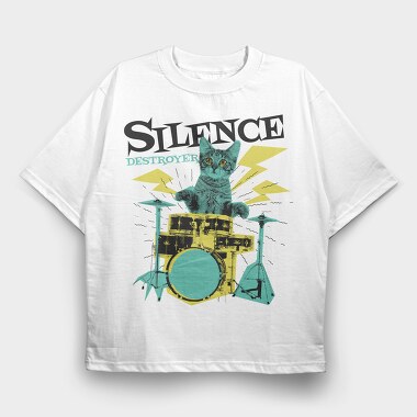 Cat Drummer 3, Tricou Oversize Barbati (Unisex)