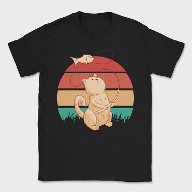 Cat Fishing Retro Sunset, Tricou Barbati (Unisex)