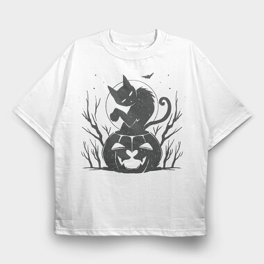 Cat Halloween Monochrome, Tricou Oversize Barbati (Unisex)