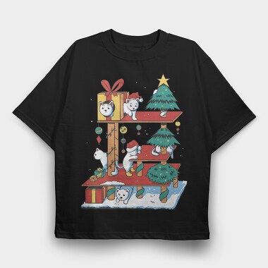 Cat House Christmas, Tricou Oversize Barbati (Unisex)