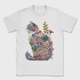 Floral Cat Silhouette Flower, Tricou Barbati (Unisex)
