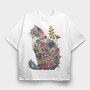 Floral Cat Silhouette Flower, Tricou Oversize Barbati (Unisex)