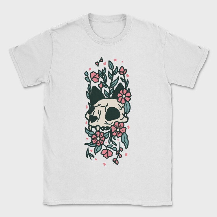 Floral Cat Skull Flowers, Tricou Barbati (Unisex)