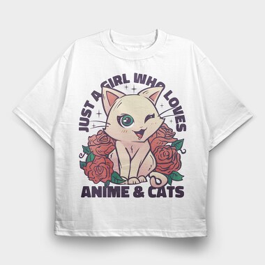 Cat Kawaii Anime Quote, Tricou Oversize Barbati (Unisex)