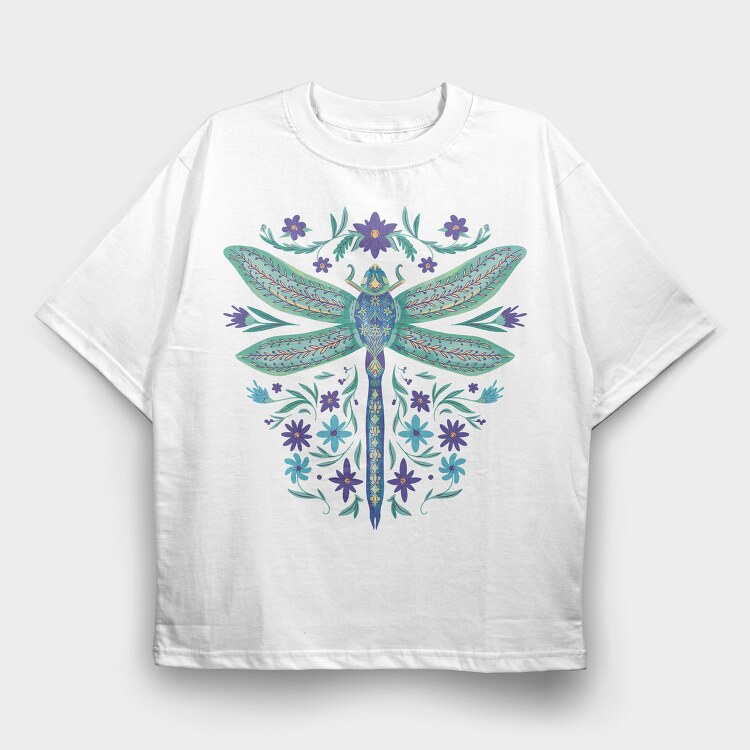 Floral Dragonfly Watercolor, Tricou Oversize Barbati (Unisex)