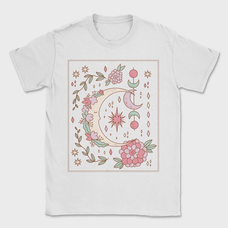 Floral Ornamental Moon Decoration, Tricou Barbati (Unisex)