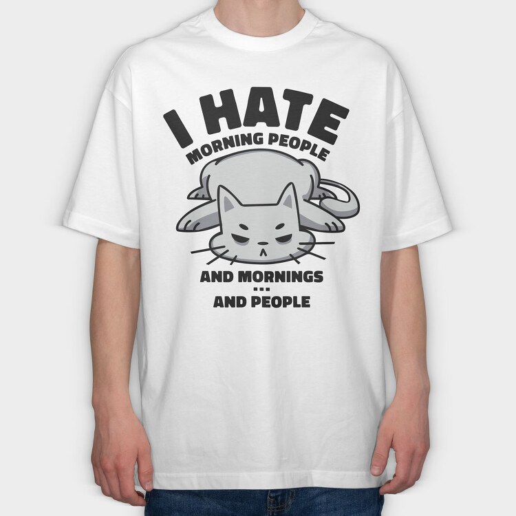 Cat Morning People, Tricou Oversize Barbati (Unisex)