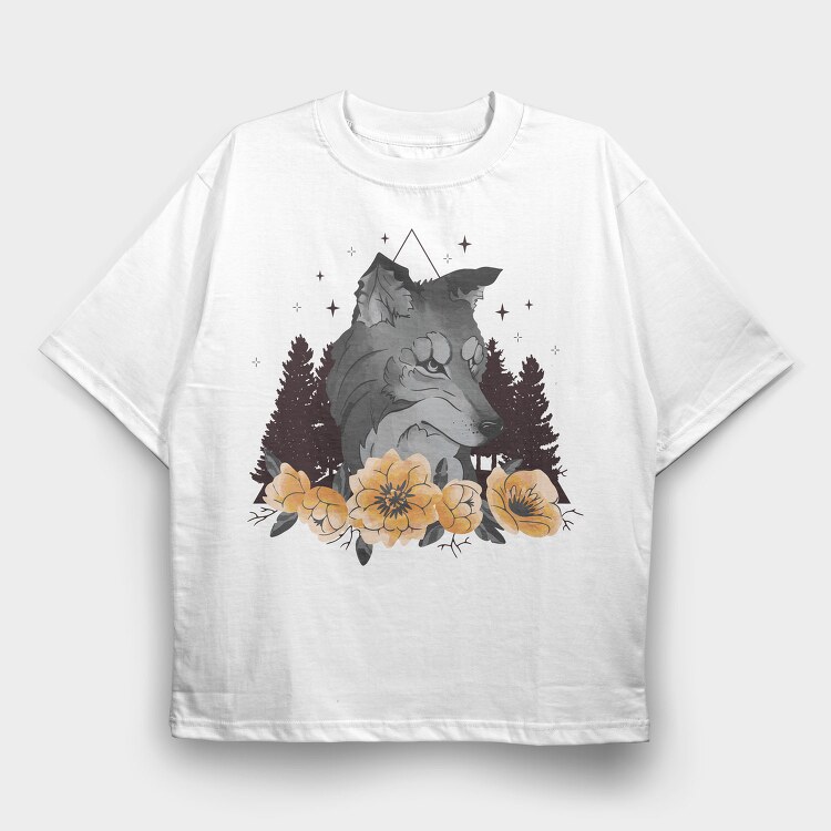 Floral Wolf Mug, Tricou Oversize Barbati (Unisex)