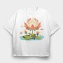 Flower And Frog Lotus, Tricou Oversize Barbati (Unisex)