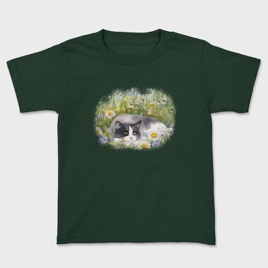 Cat Sleeping in Flower Field, Tricou Copii