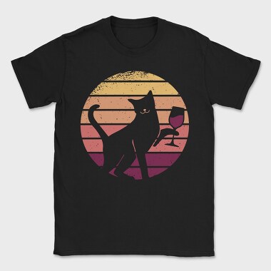 Cat With a Glass of Wine Retro Sunset, Tricou Barbati (Unisex)