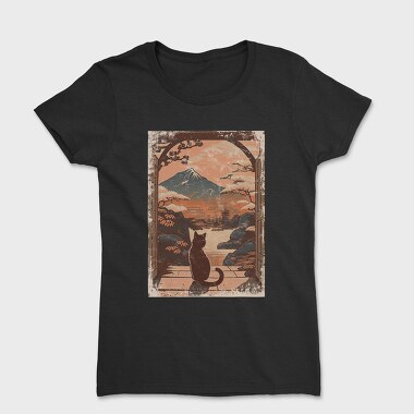 Cat Sitting Traditional Japanese, Tricou Femei