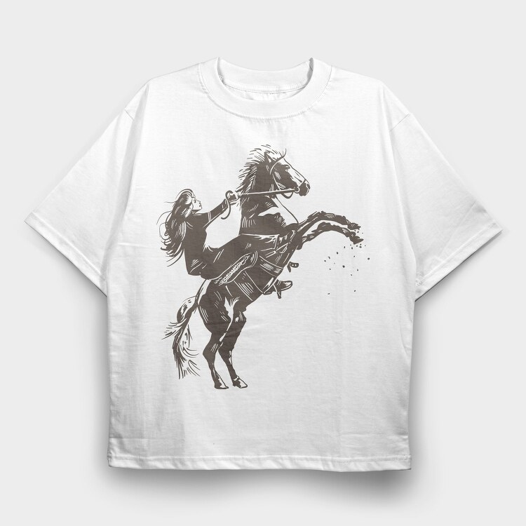 Girl Equitation Horse Two Feet, Tricou Oversize Barbati (Unisex)