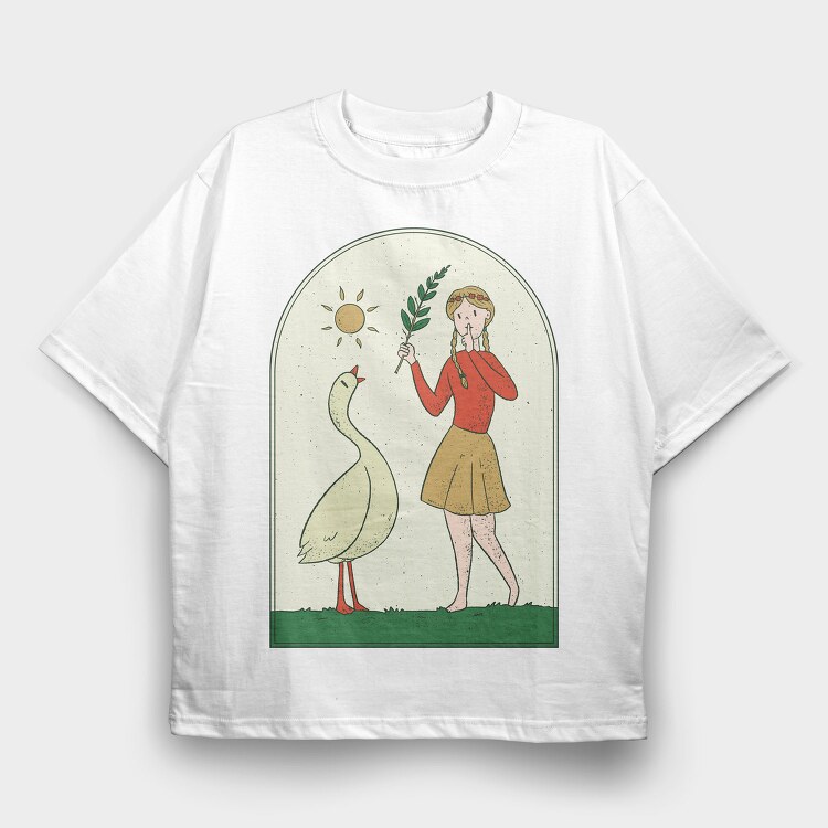 Girl With Goose, Tricou Oversize Barbati (Unisex)