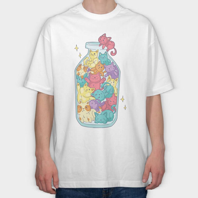 Cats Bottle, Tricou Oversize Barbati (Unisex)