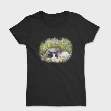 Cat Sleeping in Flower Field, Tricou Femei