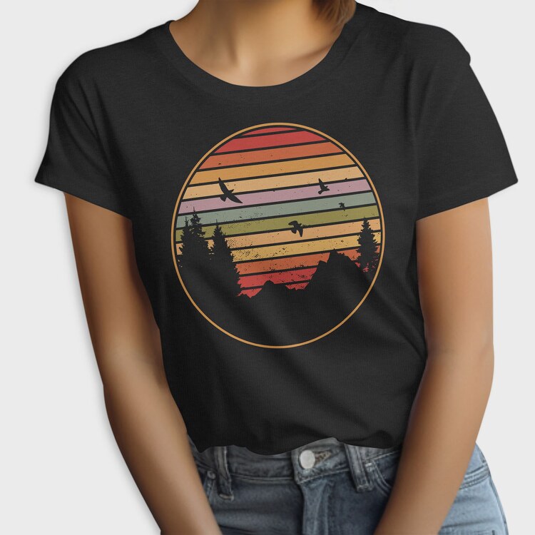 Mountains and Tree Retro Sunset, Tricou Femei