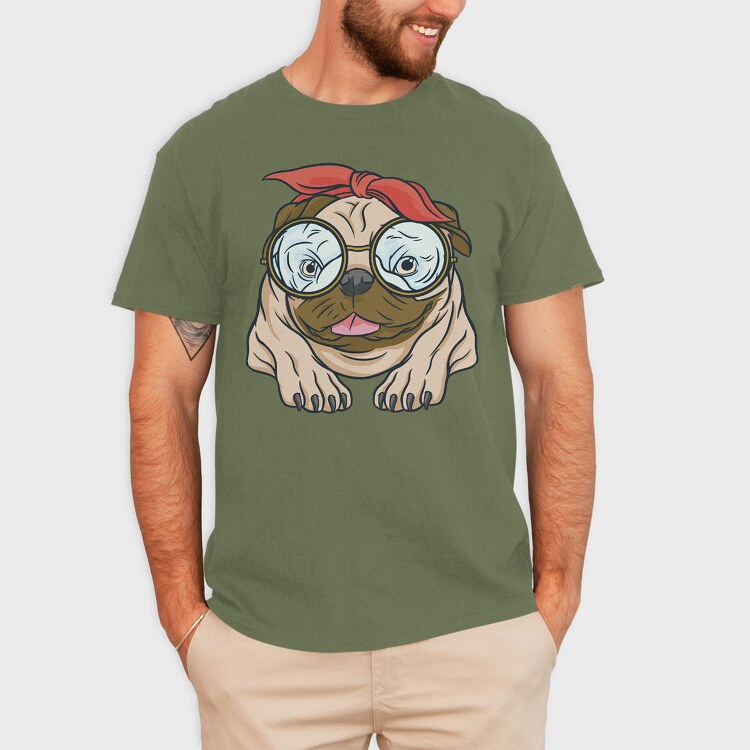 Pug With Glasses, Tricou Barbati (Unisex)