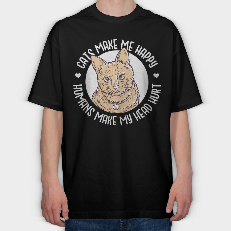 Cats Make Me Happy, Tricou Oversize Barbati (Unisex)