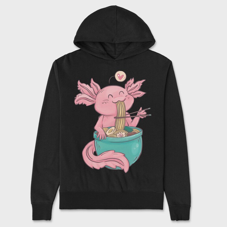 Axolotl Eating Ramen Happy, Hanorac Oversize Barbati (Unisex)