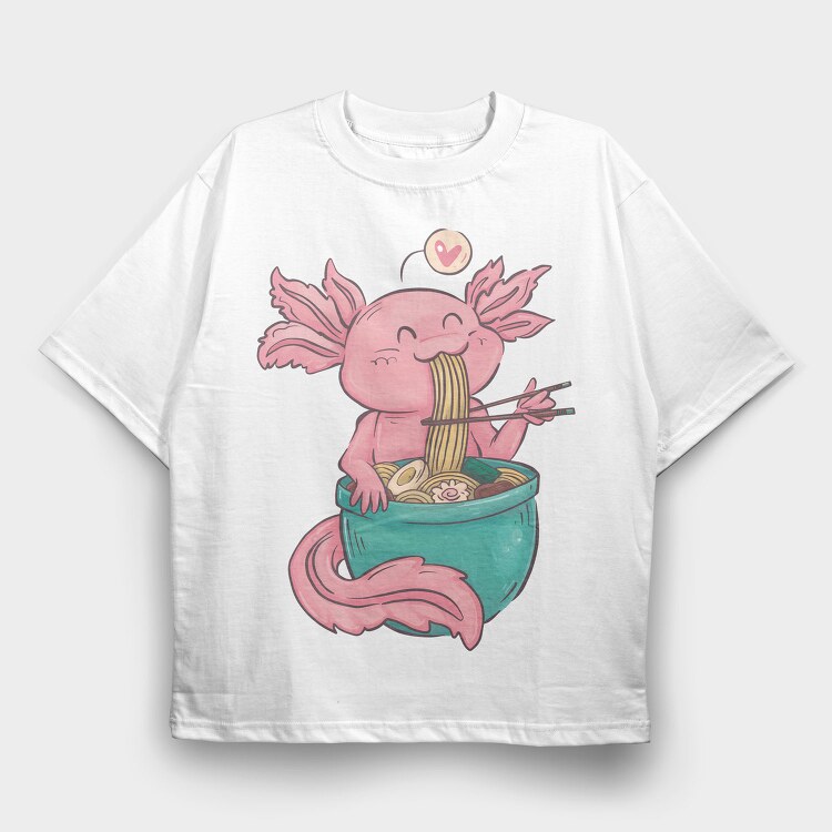 Axolotl Eating Ramen Happy, Tricou Oversize Barbati (Unisex)