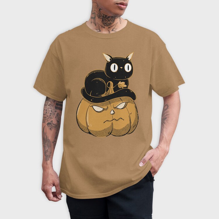 Pumpkin and Cute Black Cat, Tricou Barbati (Unisex)