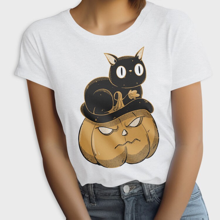 Pumpkin and Cute Black Cat, Tricou Femei