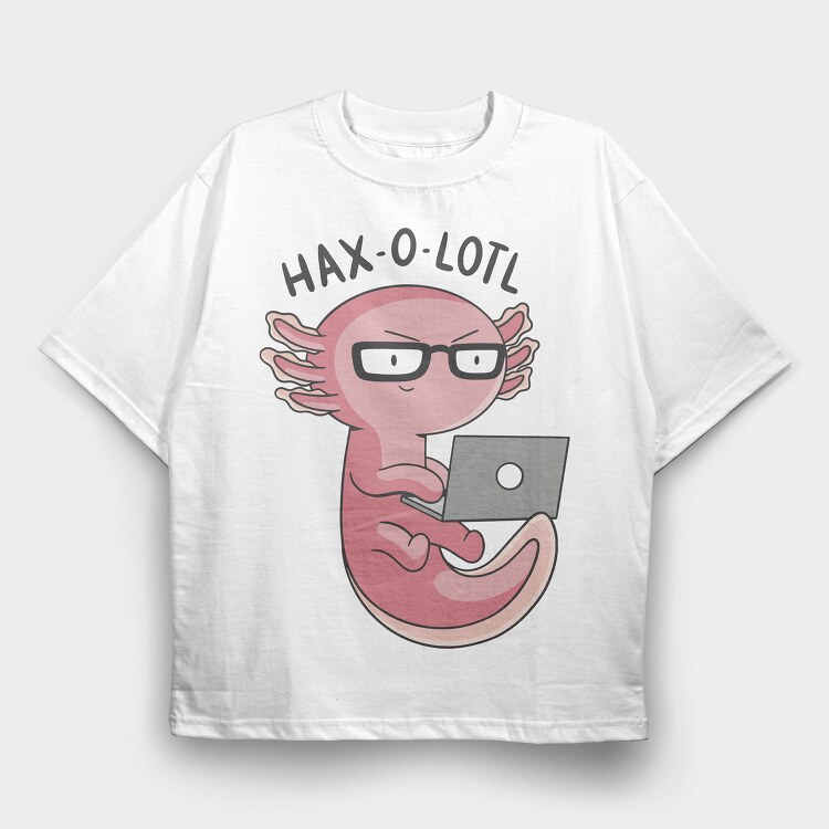 Axolotl Hacker With Computer Haxolotl, Tricou Oversize Barbati (Unisex)