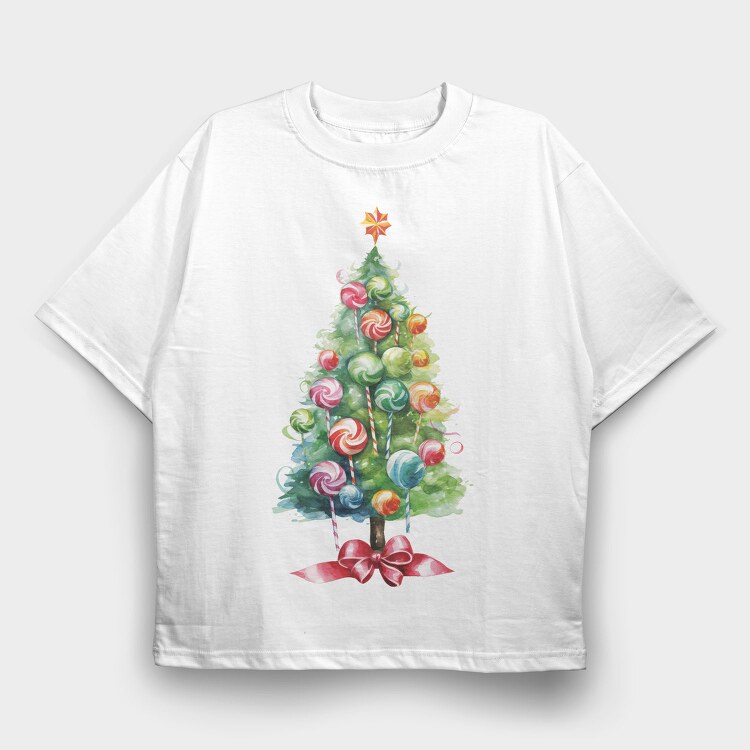 Candy Christmas Tree, Tricou Oversize Barbati (Unisex)