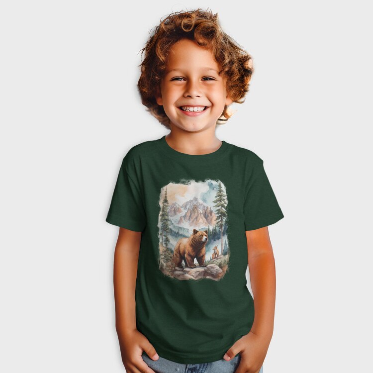 Bear Watercolor Forest, Tricou Copii