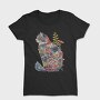Floral Cat Silhouette Flower, Tricou Femei
