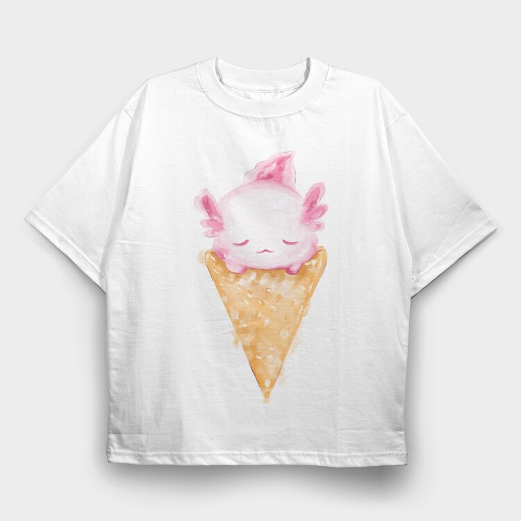 Axolotl Ice Cream Watercolor, Tricou Oversize Barbati (Unisex)