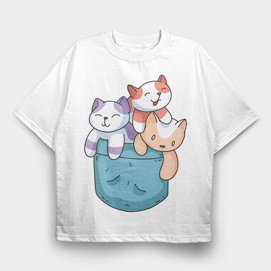 Colored Cats Pocket, Tricou Oversize Barbati (Unisex)