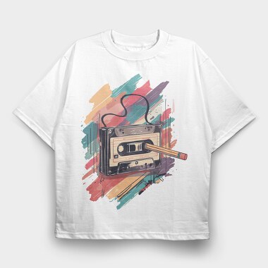 Colorful Cassette Pencil Retro, Tricou Oversize Barbati (Unisex)