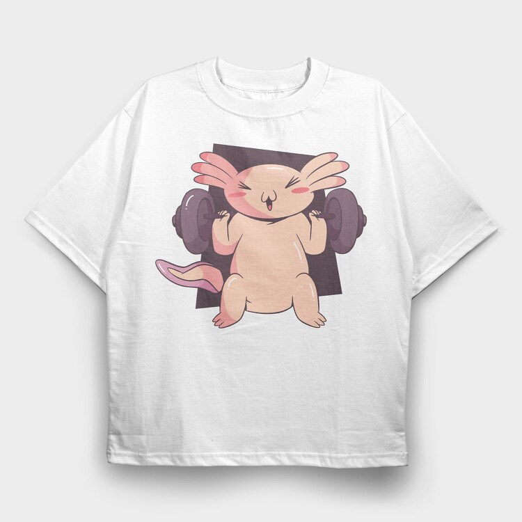 Axolotl Lifting Weights, Tricou Oversize Barbati (Unisex)