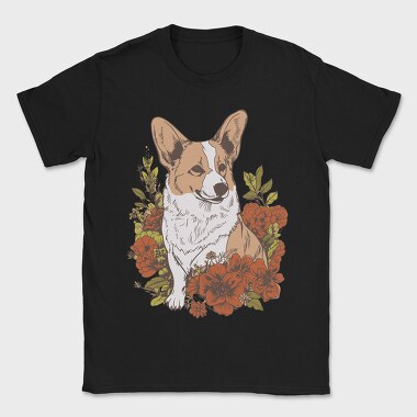Corgi Dog Red Flowers, Tricou Barbati (Unisex)