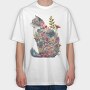 Floral Cat Silhouette Flower, Tricou Oversize Barbati (Unisex)