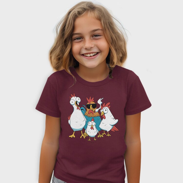 Rooster Cartoon Chickens, Tricou Copii