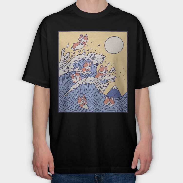 Corgi Big Wave, Tricou Oversize Barbati (Unisex)