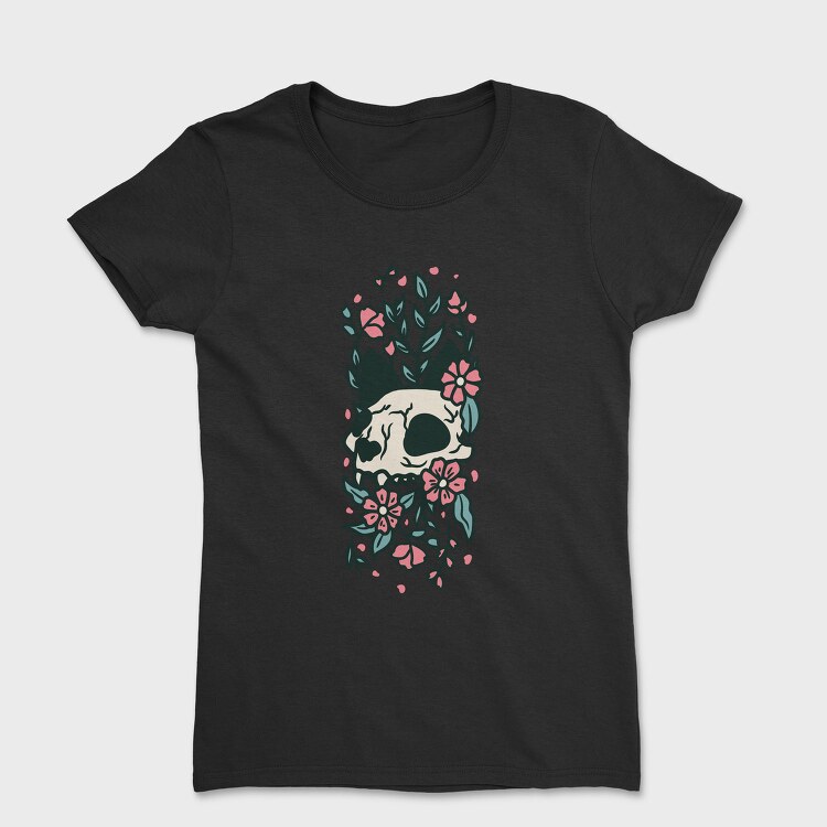 Floral Cat Skull Flowers, Tricou Femei