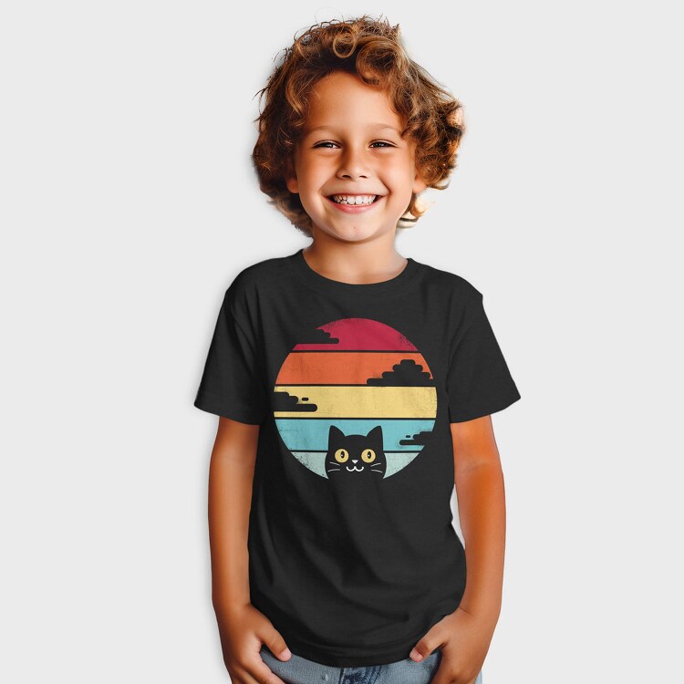 Retro Sunset Cat Funny, Tricou Copii