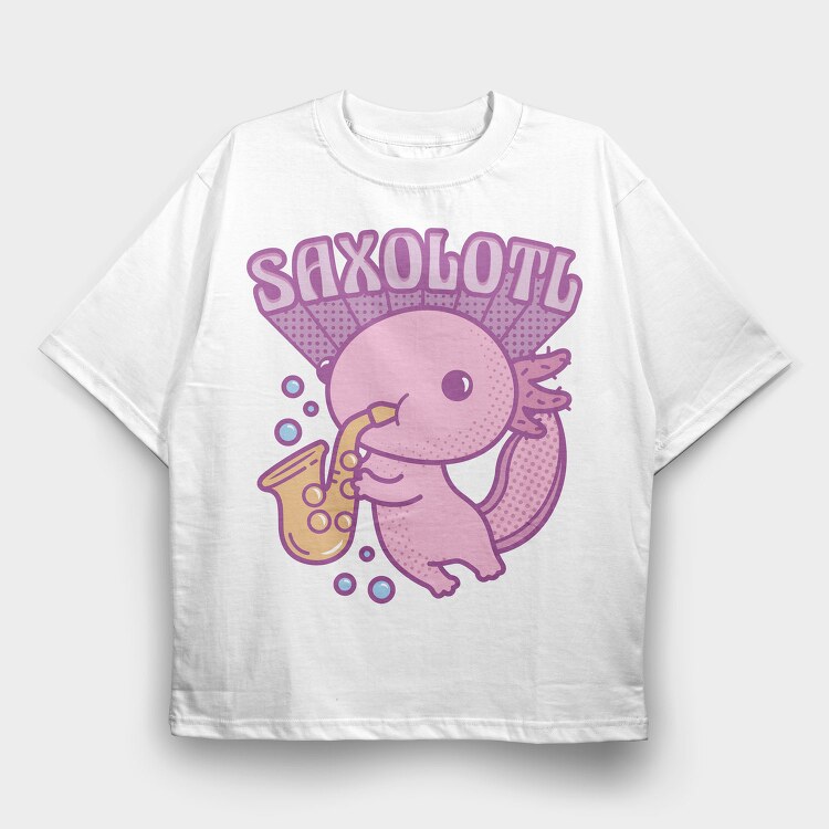 Axolotl Playing Saxophone Saxolotl, Tricou Oversize Barbati (Unisex)