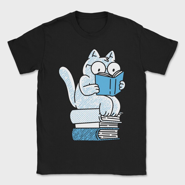Cat Sitting On Books And Reading, Tricou Barbati (Unisex)