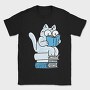 Cat Sitting On Books And Reading, Tricou Barbati (Unisex)